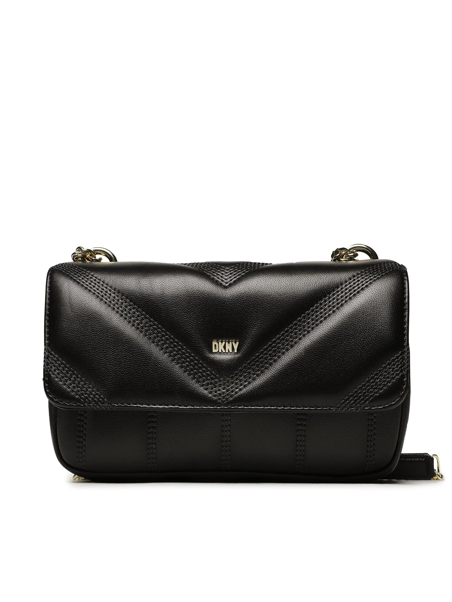 DKNY - BECCA MD FLAP SHOULD Mini Omuz Çantası-Siyah-Altın