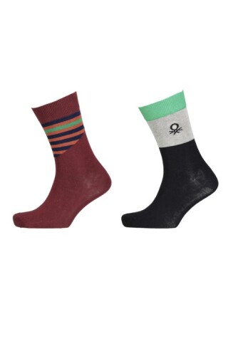Erkek BNT-M24081 2 li Soket Çorap - Bordo - BENETTON