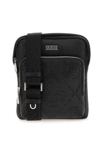 Erkek Kabartma Monogram Desenli Çapraz Askılı Çanta - Siyah - Guess
