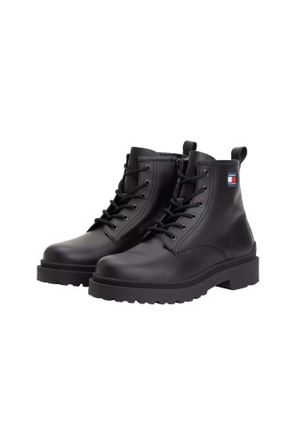 Erkek Kauçuk Kaplamalı Bağcıklı ve Fermuarlı Bot - Siyah - Tommy Hilfiger