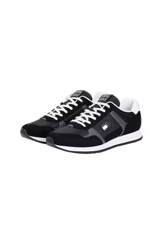 Erkek Kumaş Kombinli Koşu Stili Sneaker - Siyah - Tommy Hilfiger