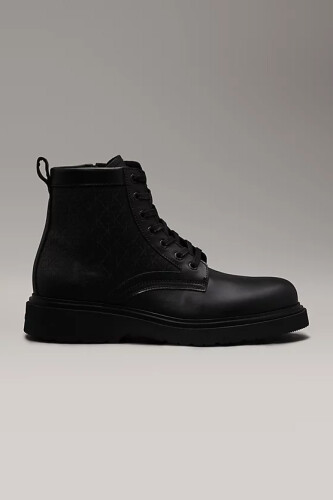 Erkek LACE UP BOOT W/ ZIP Deri Logolu Bot - Siyah 