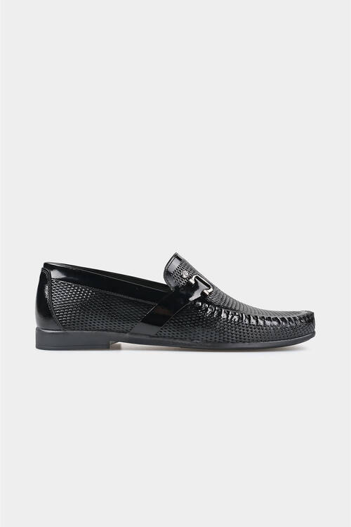 Erkek LOAFER Klasik Ayakkabı-2598-Siyah Rugan