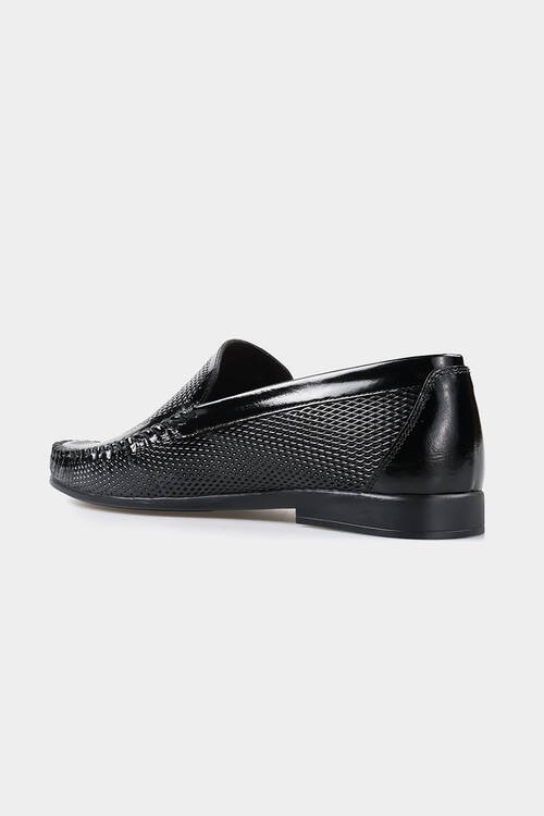 Erkek LOAFER Klasik Ayakkabı-2598-Siyah Rugan