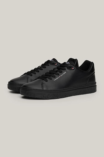 Erkek TH Monogram Deri Court Sneaker - Siyah - Tommy Hilfiger