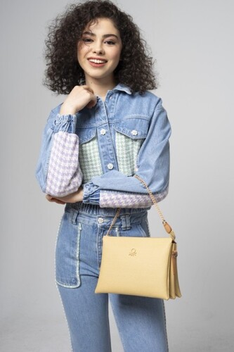 Gofraj Baskılı Çapraz Çanta-BNT_773-Sarı-A.Camel - Benetton