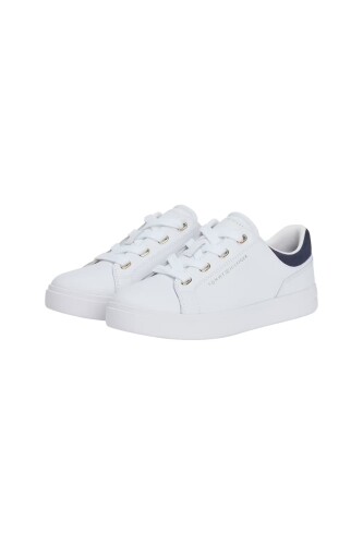 Kadın Altın Rengi Detaylı Cupsole Tabanlı Sneaker - Beyaz/Lacivert - Tommy Hilfiger