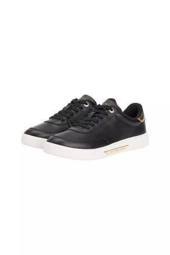 Kadın Altın Rengi Detaylı Kort Sneaker - Siyah - Tommy Hilfiger