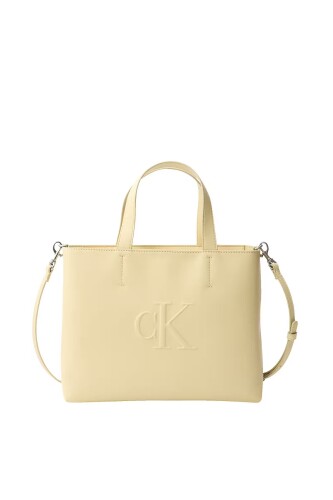 Kadın Baskılı Çift Askılı El Çantası - Pastel Sarı - Calvin Klein