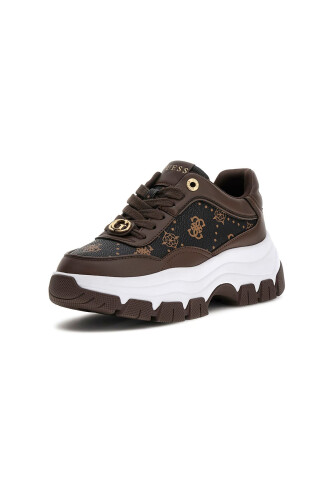 Kadın Berrett2 Monogram Desenli Kalın Tabanlı Sneaker - Kahverengi - Guess