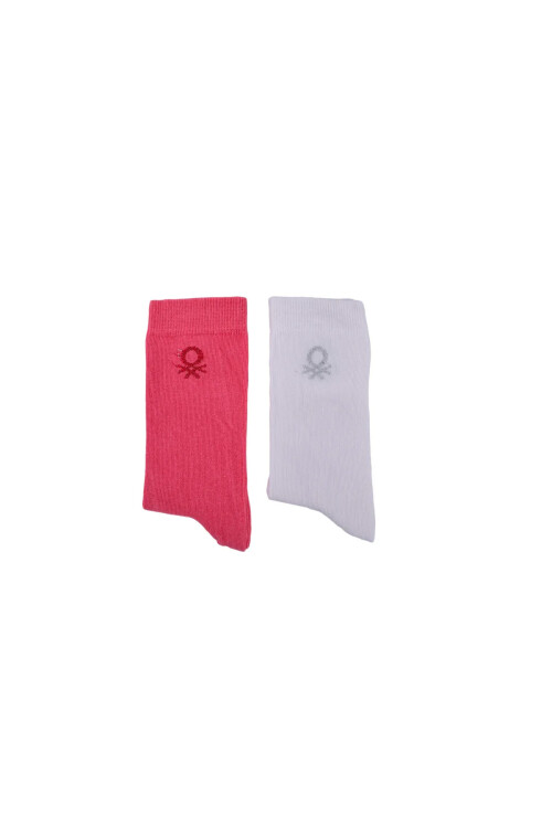 Kadın BNT-W24073 2 li Soket Çorap - Pembe - Beyaz - BENETTON