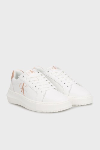 Kadın Chunky Cupsole Kalın Tabanlı Laceup Mont Lth Sneaker Ayakkabı - Beyaz - Calvin Klein