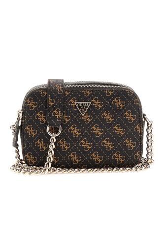 Kadın Çift Bölmeli Monogram Desenli Çapraz Askılı Çanta - Kahverengi - Guess