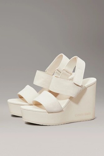 Kadın Ck Canvas Platform Topuk Sandalet - Ekru - Calvin Klein