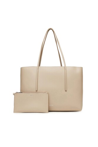 Kadın Cüzdanlı Klasik Tote Omuz Çantası - Bej - Calvin Klein