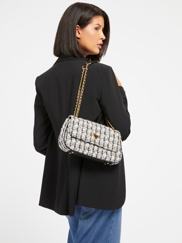 GUESS - Kadın Giully Tüvit Çapraz Çanta-Siyah