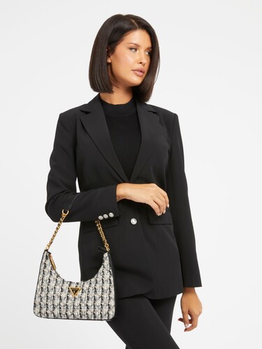 GUESS - Kadın Giully Tüvit Omuz Çantası-Siyah