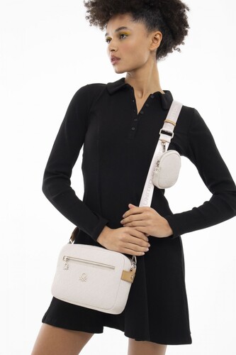 Kadın Graffiti Mini Cüzdanlı Çapraz Omuz Çantası BNT_1051-Bej-A.Camel - Benetton