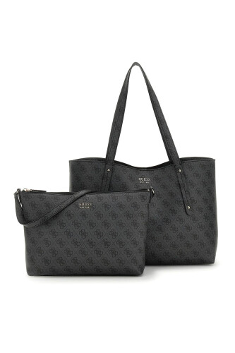 Kadın İç Çantalı Monogram Desenli Tote Çanta - Antrasit - Guess