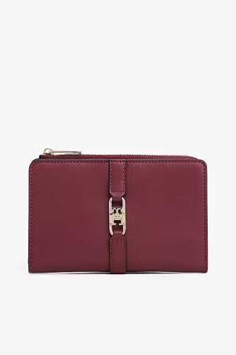 Kadın İki Katlı Metal Tokalı Cüzdan - Bordo - Tommy Hilfiger