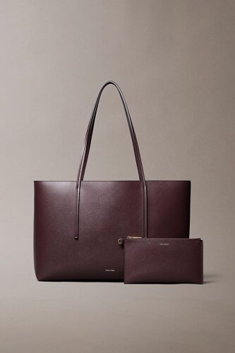 Kadın İki Parçalı Tote Omuz Çantası - Bordo - Calvin Klein