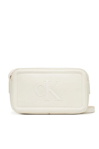 Kadın Kabartma Logolu Çapraz Askılı Kamera Çantası - Krem - Calvin Klein