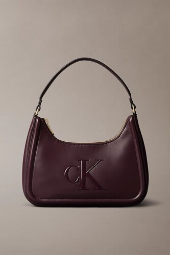 Kadın Kabartma Logolu Hobo Omuz Çantası - Bordo - Calvin Klein