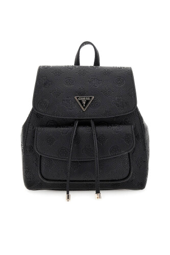 Kadın Kabartma Monogram Desenli Büzgülü Sırt Çantası - Siyah - Guess