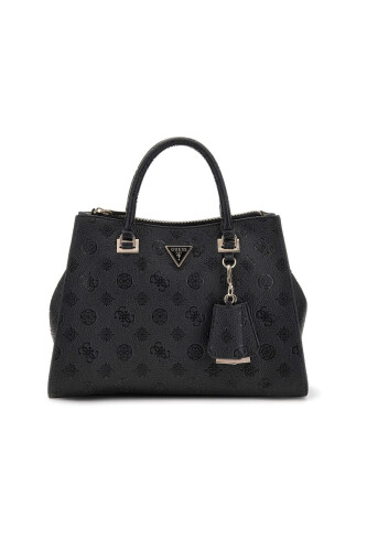 Kadın Kabartma Monogram Desenli Yapılandırılmış El Çantası - Siyah - Guess