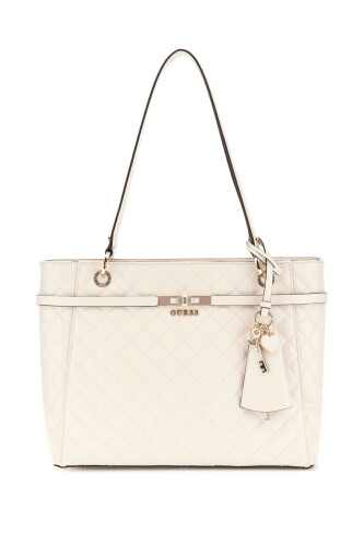 Kadın Kapitone ve Monogram Desenli Tote Çanta - Krem - Guess