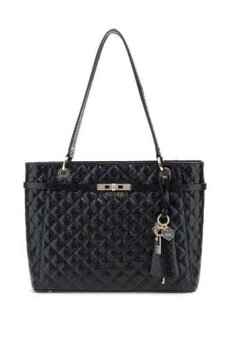 Kadın Kapitone ve Monogram Desenli Tote Çanta - Siyah - Guess