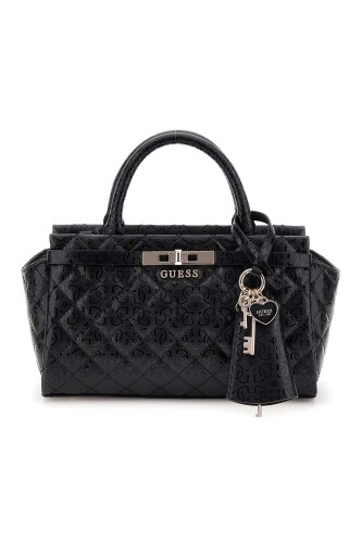 Kadın Kilit Aksesuarlı Kapitone Monogram Desenli El Çantası - Siyah - Guess