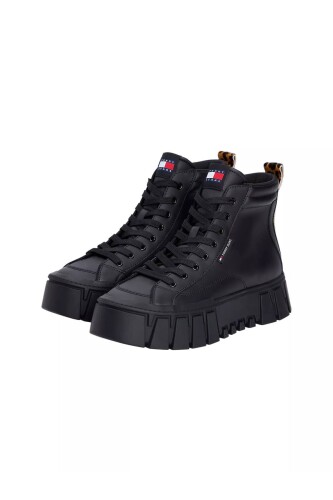 Kadın Leopar Detaylı Platform Tabanlı Bilekli Sneaker - Siyah - Tommy Hilfiger