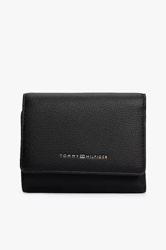 Kadın Logo Baskılı Dokulu Üç Katlı Cüzdan - Siyah - Tommy Hilfiger