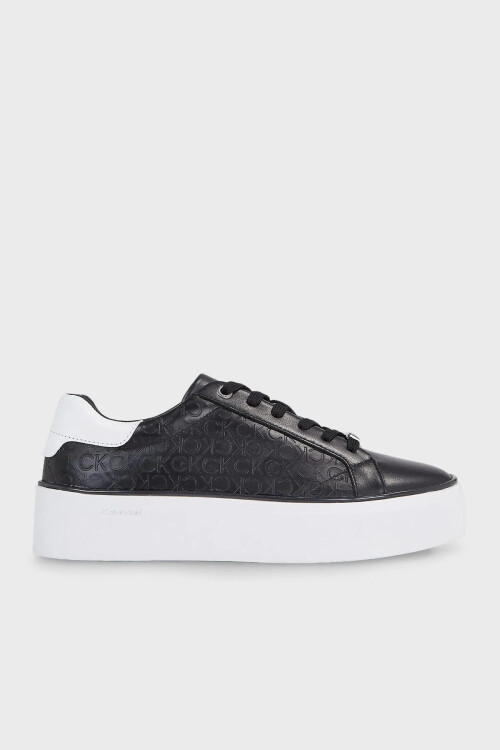 Kadın Marka Logolu Bağcıklı Kaydırmaz Tabanlı Günlük Sneaker - Siyah Beyaz - Calvin Klein