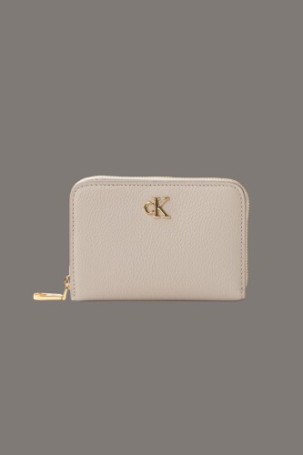 Kadın Minimal Monogram Detaylı Fermuarlı Cüzdan - Bej - Calvin Klein