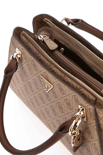 Kadın Monogram Desenli Yapılandırılmış El Çantası - Kahverengi - Guess