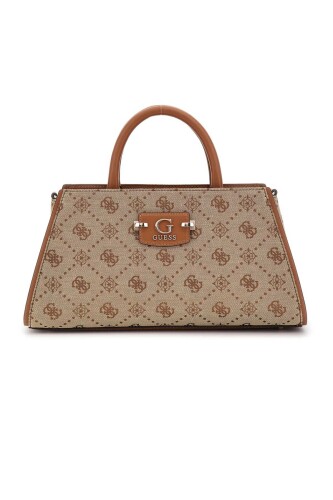 Kadın Monogram Desenli Yapılandırılmış El Çantası - Kahverengi - Guess