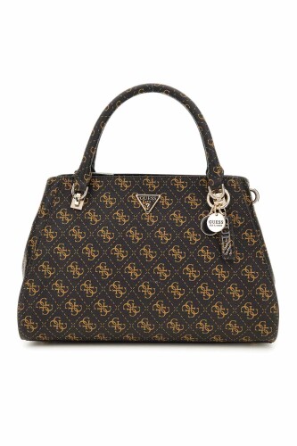 Kadın Monogram Desenli Yapılandırılmış El Çantası - Kahverengi - Guess
