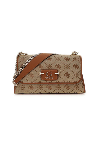 Kadın Monogram Desenli Zincir Askılı Omuz Çantası - Kahverengi - Guess