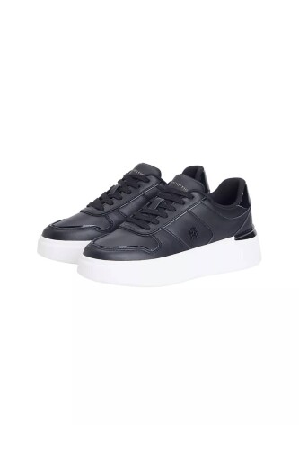 Kadın Rugan Detaylı Platform Tabanlı Kort Sneaker - Siyah - Tommy Hilfiger