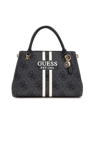 Kadın Şerit Detaylı Monogram Desenli El Çantası - Antrasit - Guess