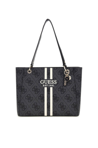 Kadın Şerit Detaylı Monogram Desenli Tote Çanta - Antrasit - Guess