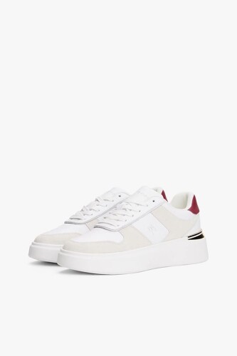 Kadın Süet ve Deri Detaylı Platform Tabanlı Kort Sneaker - Beyaz - Tommy Hilfiger