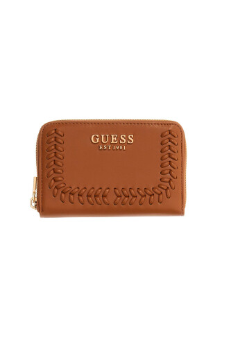 Kadın Talent Örgü Detaylı Fermuarlı Cüzdan - Kahverengi - Guess