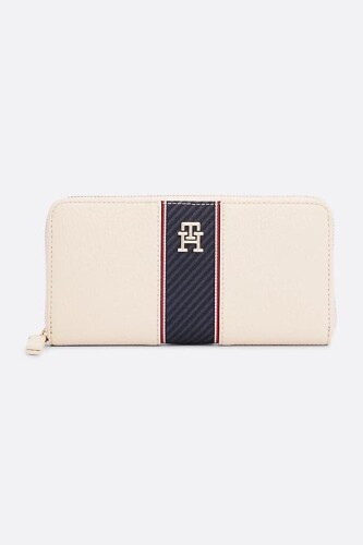 Kadın TH Logo Fermuarlı Cüzdan - Krem - Tommy Hilfiger