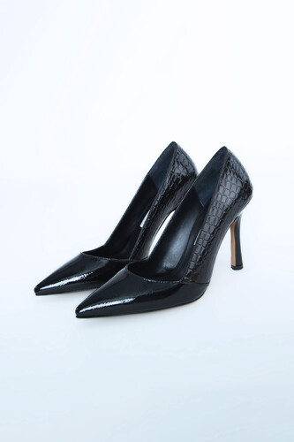 Kadın Topuklu Ayakkabı Z711437-Siyah Rugan - Thumbnail