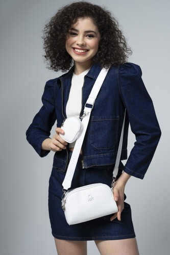 Mini Cüzdanlı Gofraj Baskılı Çapraz Çanta BNT_636-Beyaz - Benetton