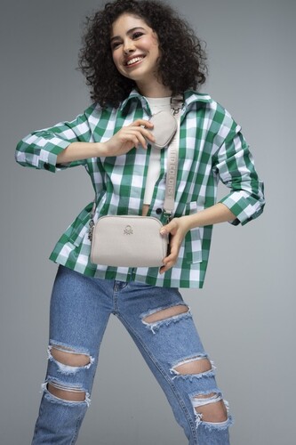 Mini Cüzdanlı Gofraj Baskılı Çapraz Çanta BNT_636-Ten - Benetton