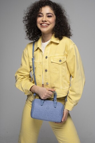 Monogram Baskılı Çapraz Çanta-BNT_789-Mavi - Benetton